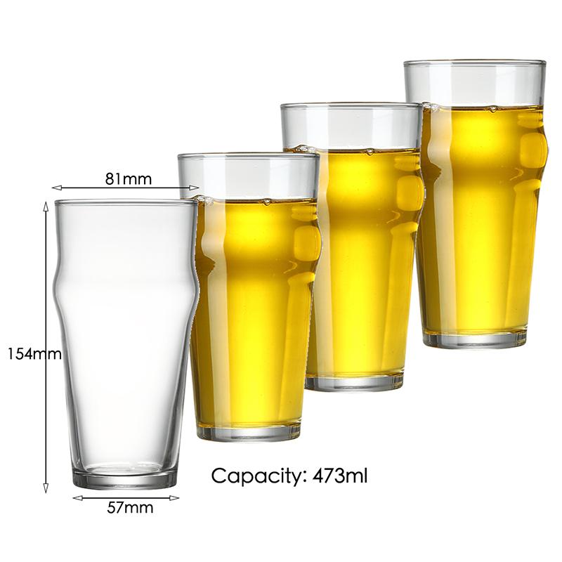570ml Beer Glasses Set of 4 (FOUR) 1.2 Pint Glass Capacity In a Traditional Pub Drinking Glasses Design. Oversized Beer Glasses