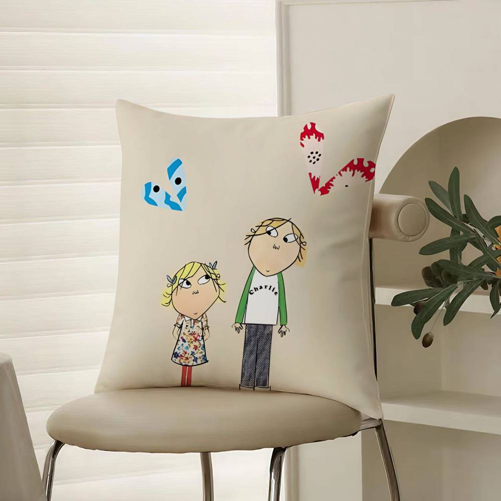 

Cute Charlie And Lola Childrens Animation Pillow Case Comfort Sofa Bed Silky elegant Invisible zipper Decorative cushion cover 12x12Inch