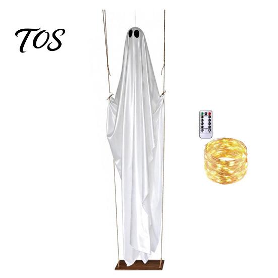 Hanging Ghost Decor Swinging Halloween Decoration, LED Light Up Large Spooky Tree with Remote Control for Outside Garden Yard Porch Tree, Front