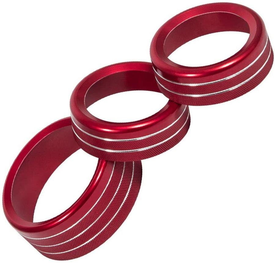 3pcs Red AC Radio Switch Trim Ring Knob Cover For Dodge Challenger/Charger 15-20