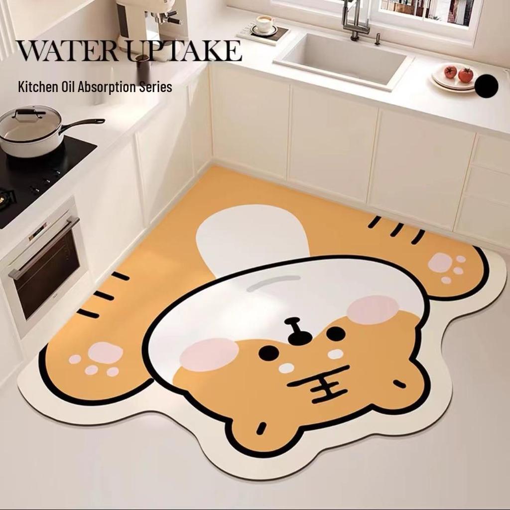 Cartoon Non-Slip Water-Absorbing Floor Mat for Kitchen, Bathroom, and Toilet - Easy Clean, Stain & Wear Resistant.