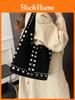 Pu Waterfall Bucket Bag With Metal Rivets For Street Style Fashion