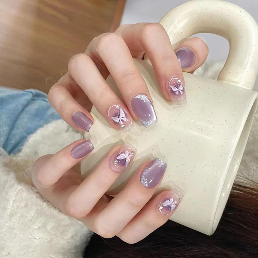 Cat Eye Aufklebenägel Schmetterling Quadratisch Acryl Falsche Nägel Wiederverwendbare Aufklebenägel für DIY Nailart Maniküre Dekorationen