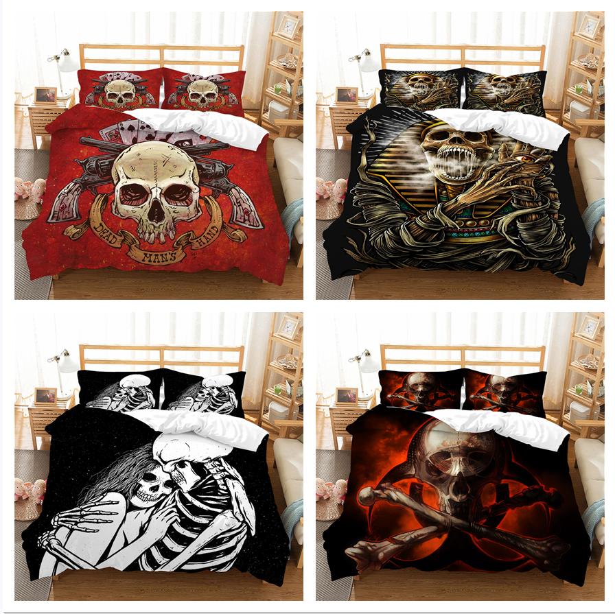 

Постельное белье с рисунком головы черепа, односпальная двуспальная кровать, полноразмерная наволочка и пододеяльник, темный декоративный принт для мальчиков и мужская комната, украшение дома
