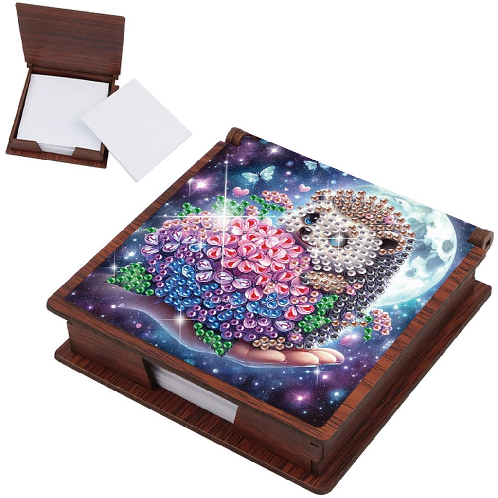 Wooden DIY Memo Paper Storage Box Diamond Art with 160 Papers Diamond Painting Memo Pad for Home Office and School Supplies