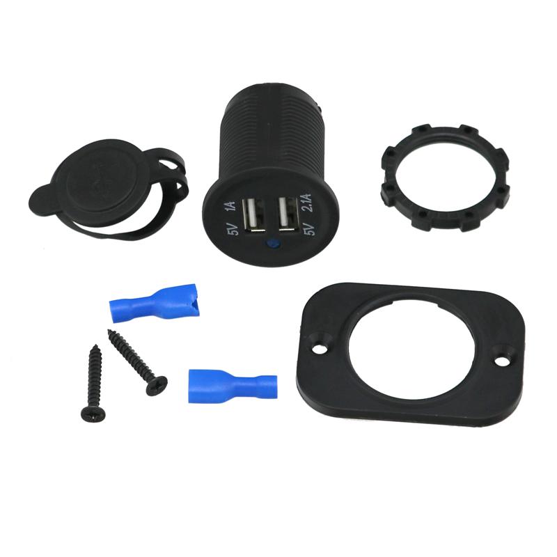 LMoDri Universal 12V Motorcycle Waterproof Dual USB Port Charger Socket Outlet 1A 2.1A With Mounting