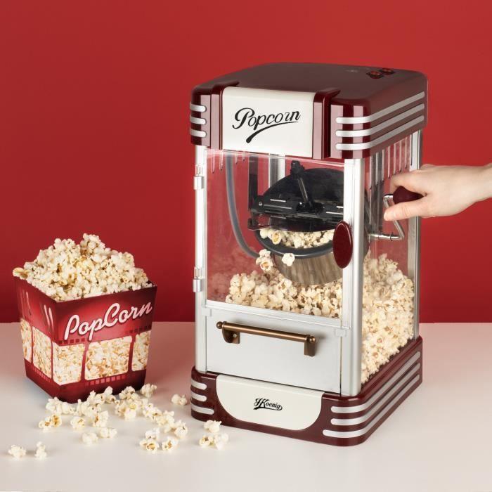 Machine à popcorn HKOENIG - POP330 - Design retro - Capacité 50g - Lumière intérieure de maintien au chaud - 360W