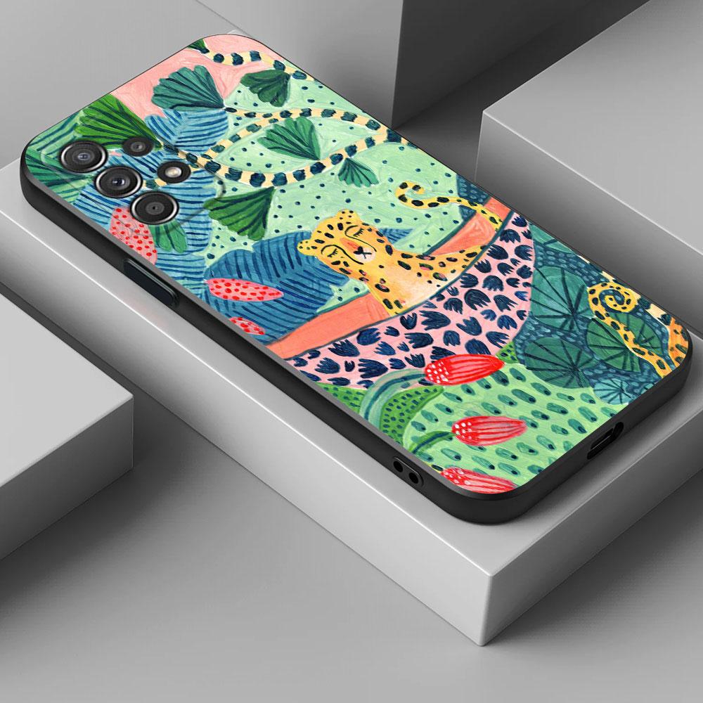 Jungle Art illustration Snake Cats Sloth For Samsung A55 Case A54 A52S A53 5G A51 A34 A35 A33 A32 A50 A72 A71 A30 A7 Soft Cover