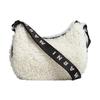 Adjustable Strap Zipper Closure Wool Leather Blend Fabric Plush Hobo Bag Women Bags White SBMP0128Q0LM07100W02