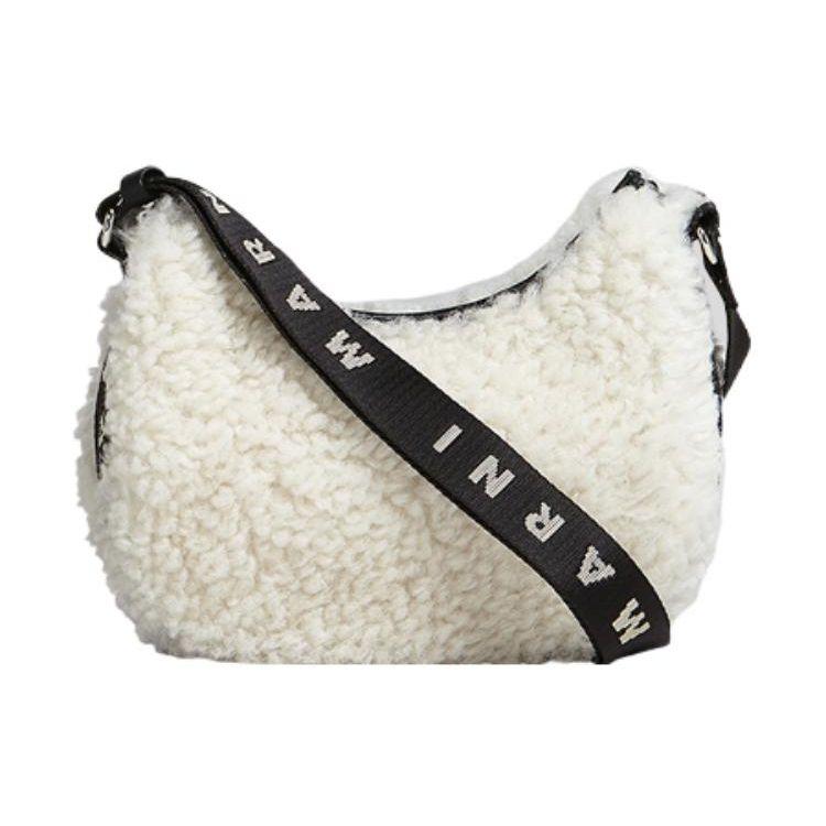 

Marni Adjustable Strap Zipper Closure Wool Leather Blend Fabric Plush Hobo Bag Women Bags White SBMP0128Q0LM07100W02 Basic Set (Bag+Dust Bag)