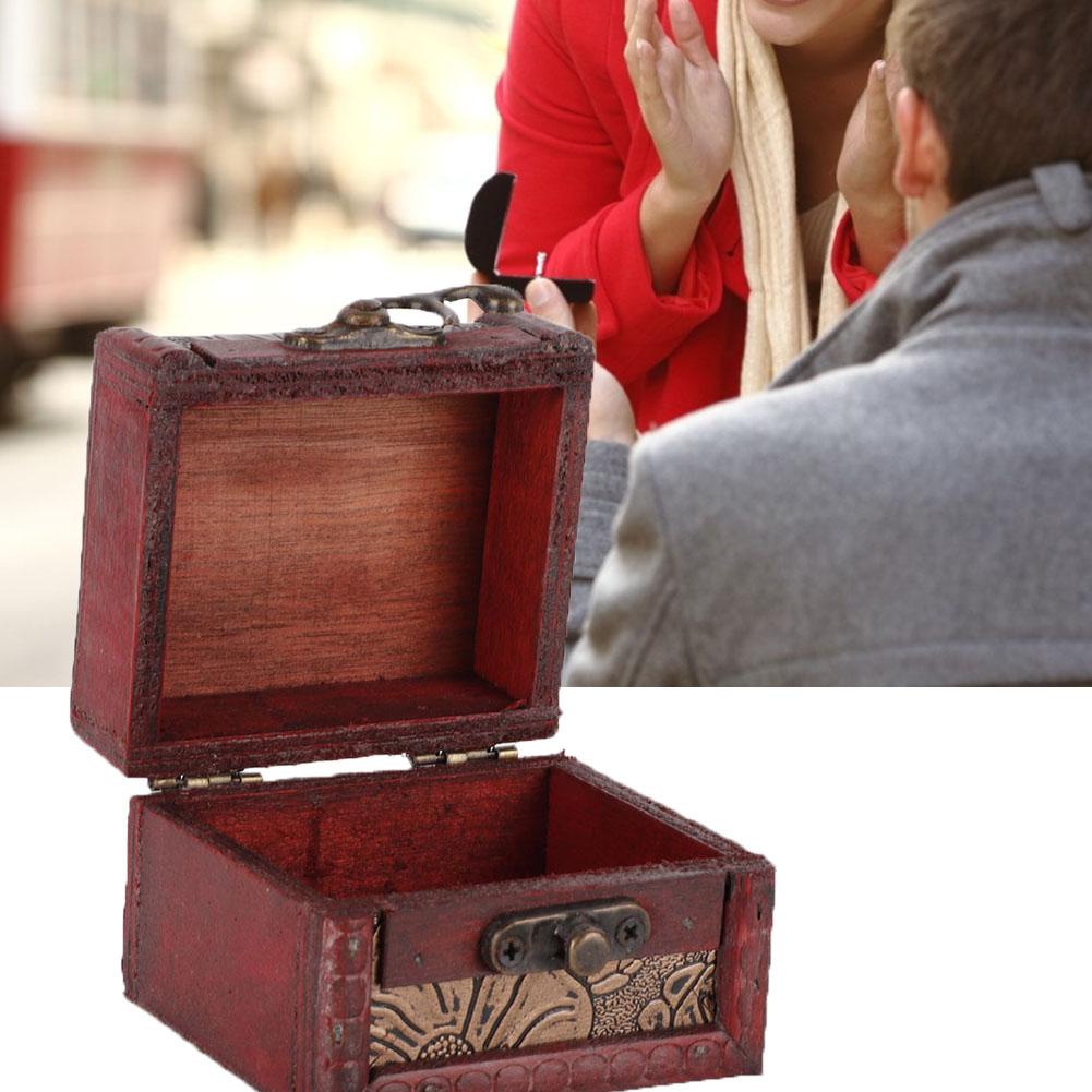 Mini Vintage Handcraft Wooden Jewelry Box Container Ring Earring Storage Holder (Water lily)