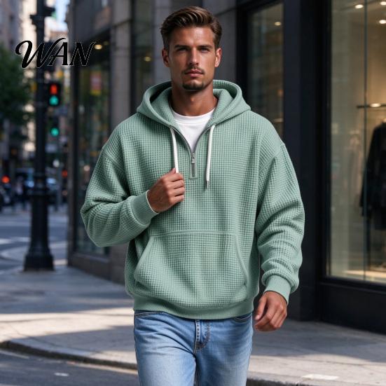 Easy Wear Versatile Outerwear Men Waffle Texture Sweatshirt, Loose Fit Long Sleeve Pullover Tops with Oversized Knit Sweatshirt for Front Pocket,