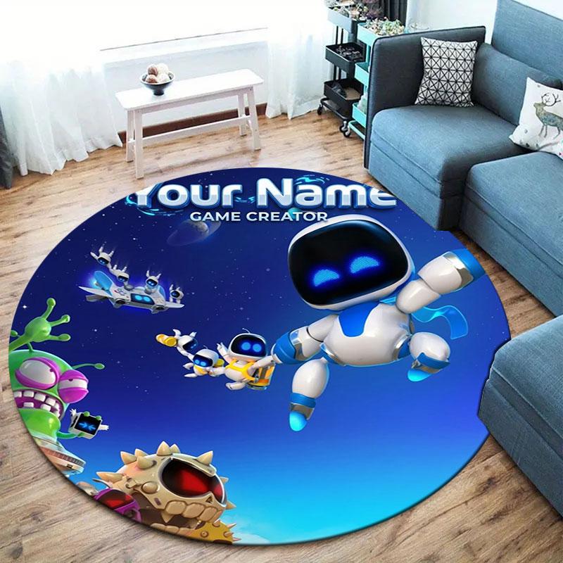 ASTRO BOT Custom Name Round Area Rug,Carpet Rug for Living Room Bedroom Sofa Playroom Decor,Non-slip Floor Mat