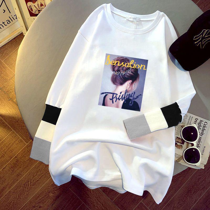 Women's Versatile Loose-Fit Pure Cotton Long Sleeve T-shirt, 2025 Autumn/Winter Collection - Mid-Length Base Layer Covering Buttocks.