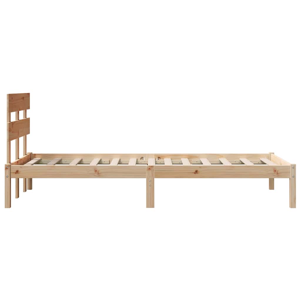 Brown Bed Frame with Headboard 90 X 190 Cm Solid Pine Wood