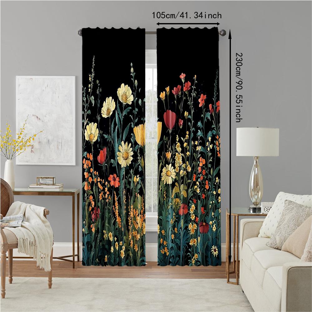 Set Of 2 Versatile Polyester Transparent Curtains Home Decoration Colorful Flowers Use Bedrooms Living Rooms Made Room Window Treatment