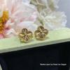 High-Version 18K Rose Gold Earrings: Four-Leaf Clover with White Mother-of-Pearl & Red Agate - Fashionable, Luxurious, INS Style.