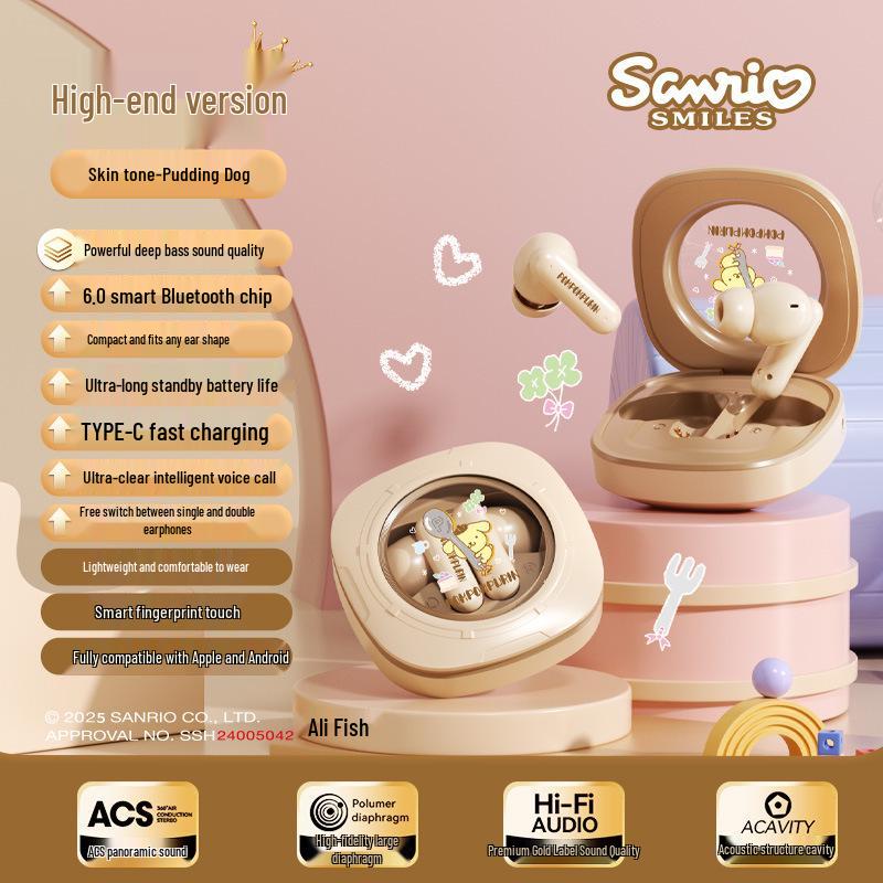 

Оригінальні мультяшні внутрішньоканальні Bluetooth-навушники Sanrio K7 у формі космічної капсули - Довгий час роботи від акумулятора та висока якість звуку.