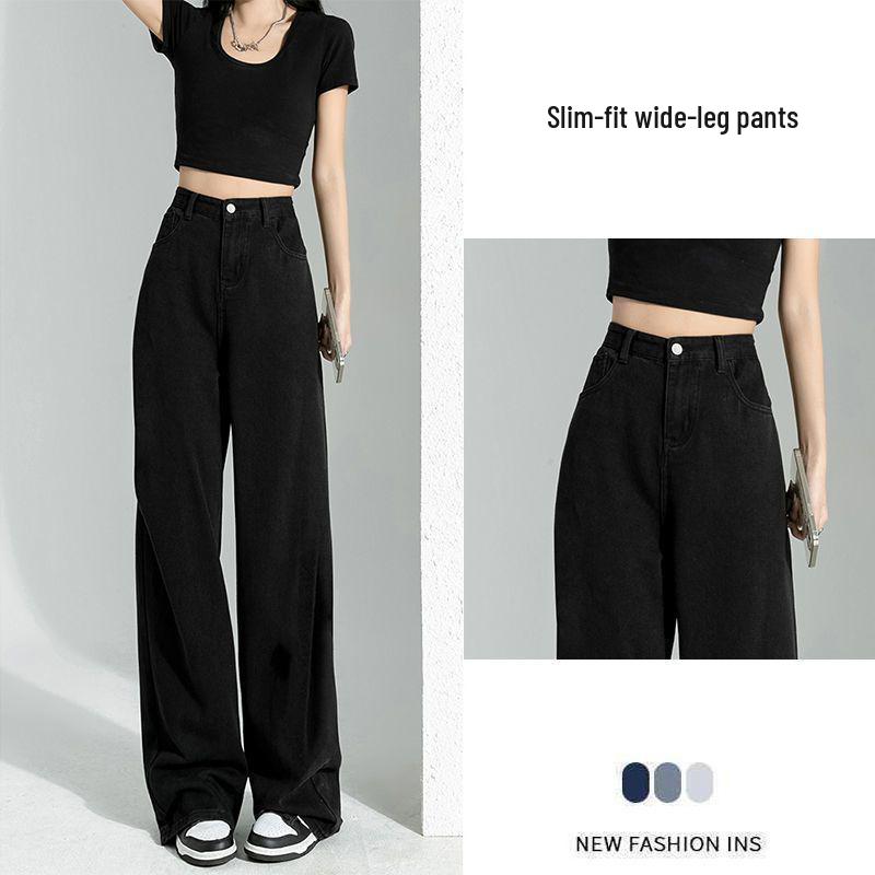 Women s Petite High Waist Dark Blue Flared Jeans - Spring/Summer Straight Leg, Slimming Drape, Wide Leg Pants. 2XL (125-140 jin)