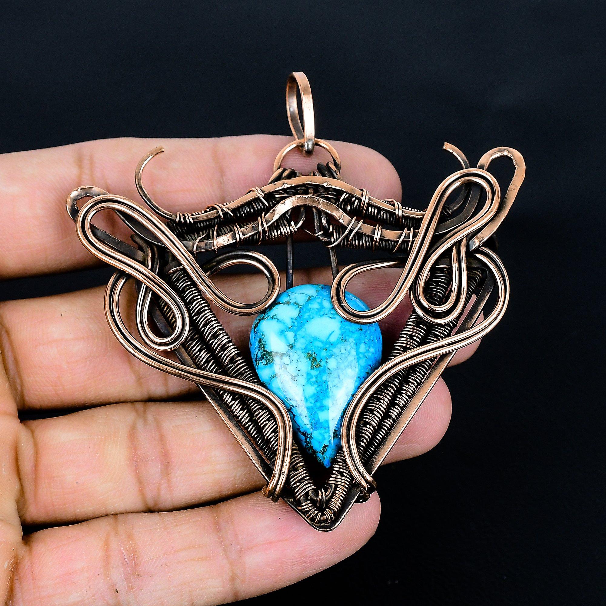 

Подвеска из тибетской бирюзы, ювелирное изделие из драгоценного камня, обернутое медной проволокой 999 пробы, подвеска ручной работы, на День благодарения 2.55 Inches