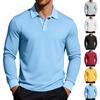 Fashion, Men's Waffle Lapel Button-Down Long Sleeve Polo Shirt Vacation Casual T-Shirt