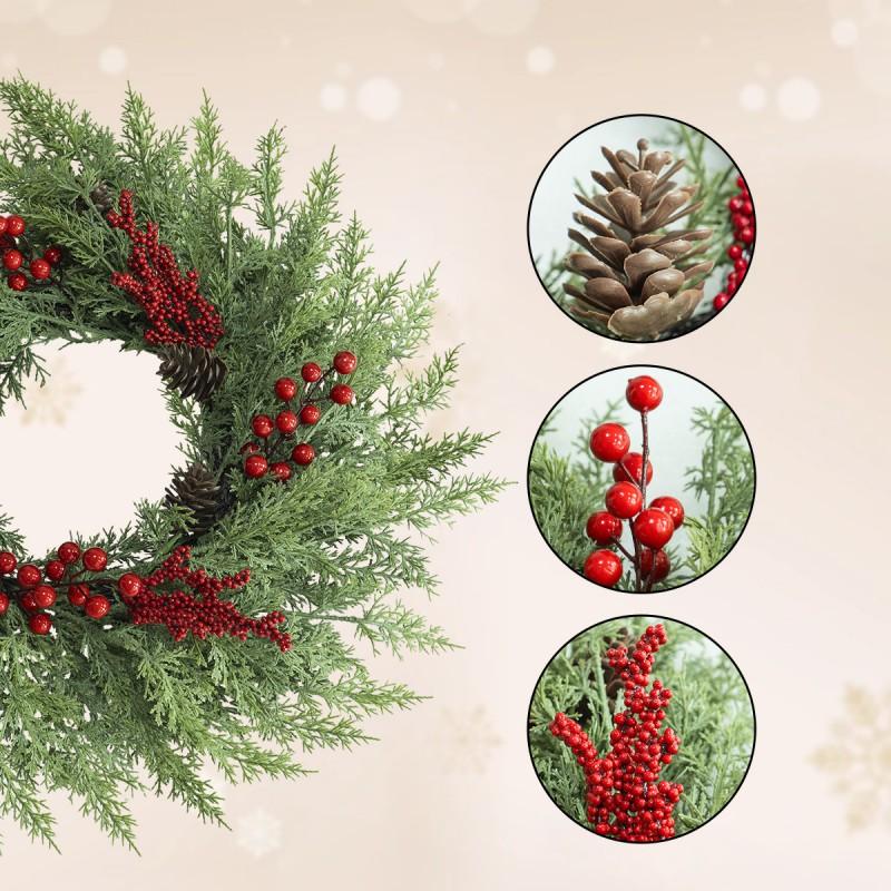 Christmas Wreath Decorative Hanging Garland With Pine Cones Red Berries Wall Door Home Holiday Decoration