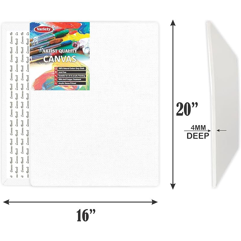 

VARIETY CANVAS 16 X 20 Inch Cotton Canvas Board for Painting, Pack of 1 Piece - White 0 белый