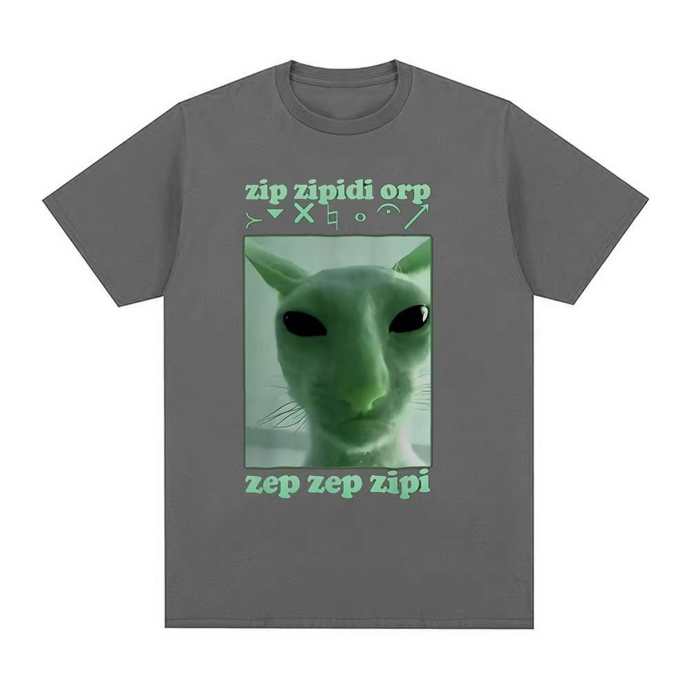 2025 Komik Uzaylı Kedi Dank Meme Tişört Erkek Kadın Moda Vintage Tişörtler Günlük Pamuk Kısa Kollu Tişörtler Sokak Giyimi