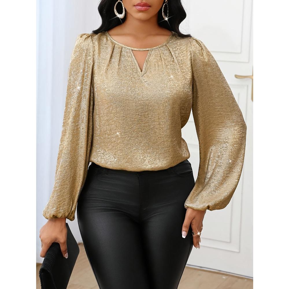 

Элегантная женская металлическая золотистая блузка направленного дизайна - Топ с круглым вырезом и рукавами-фонариками, с длинным рукавом, для любого сезона, для гостьи на свадьбе и для работы M золотистый