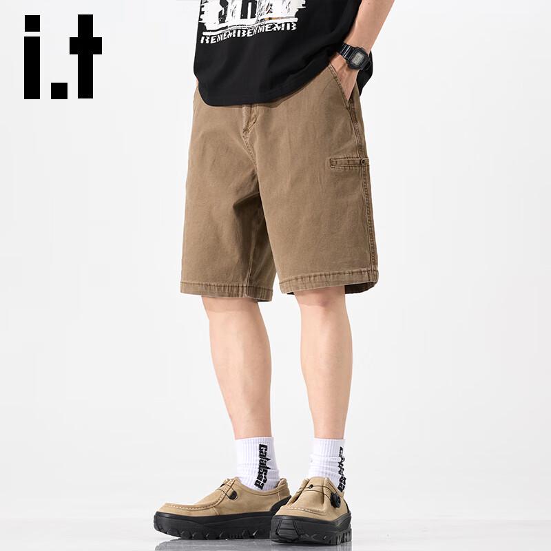 izzue it Men s American Retro Washed Khaki Workwear Denim Shorts 38