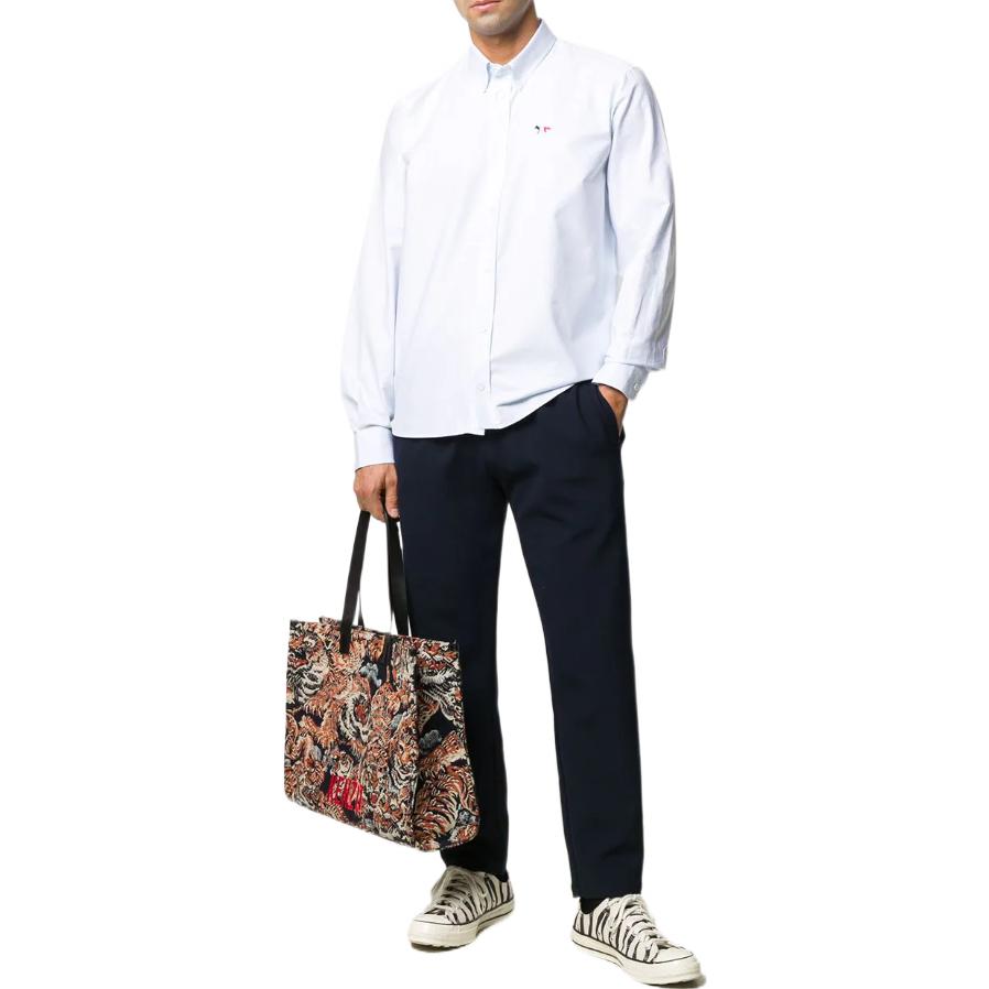 Maison Kitsune Three Color Fox Embroidered Button-Up Long Sleeve Shirt Men shirts Light-Blue FM00400WC2010-P410