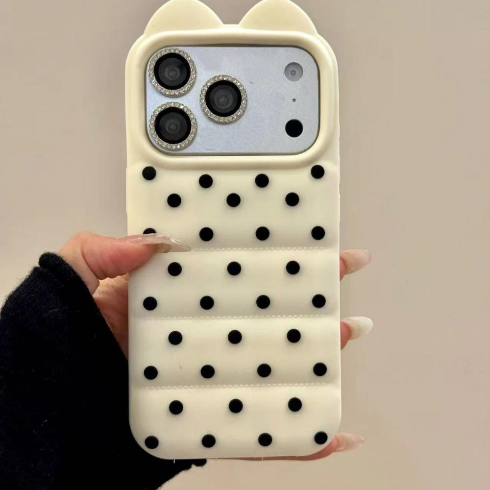

Cartoon three-dimensional full screen polka dot cat ear suitable for iphone17promax mobile phone case Apple 16 silicone 15 all-inclusive iPhone 15