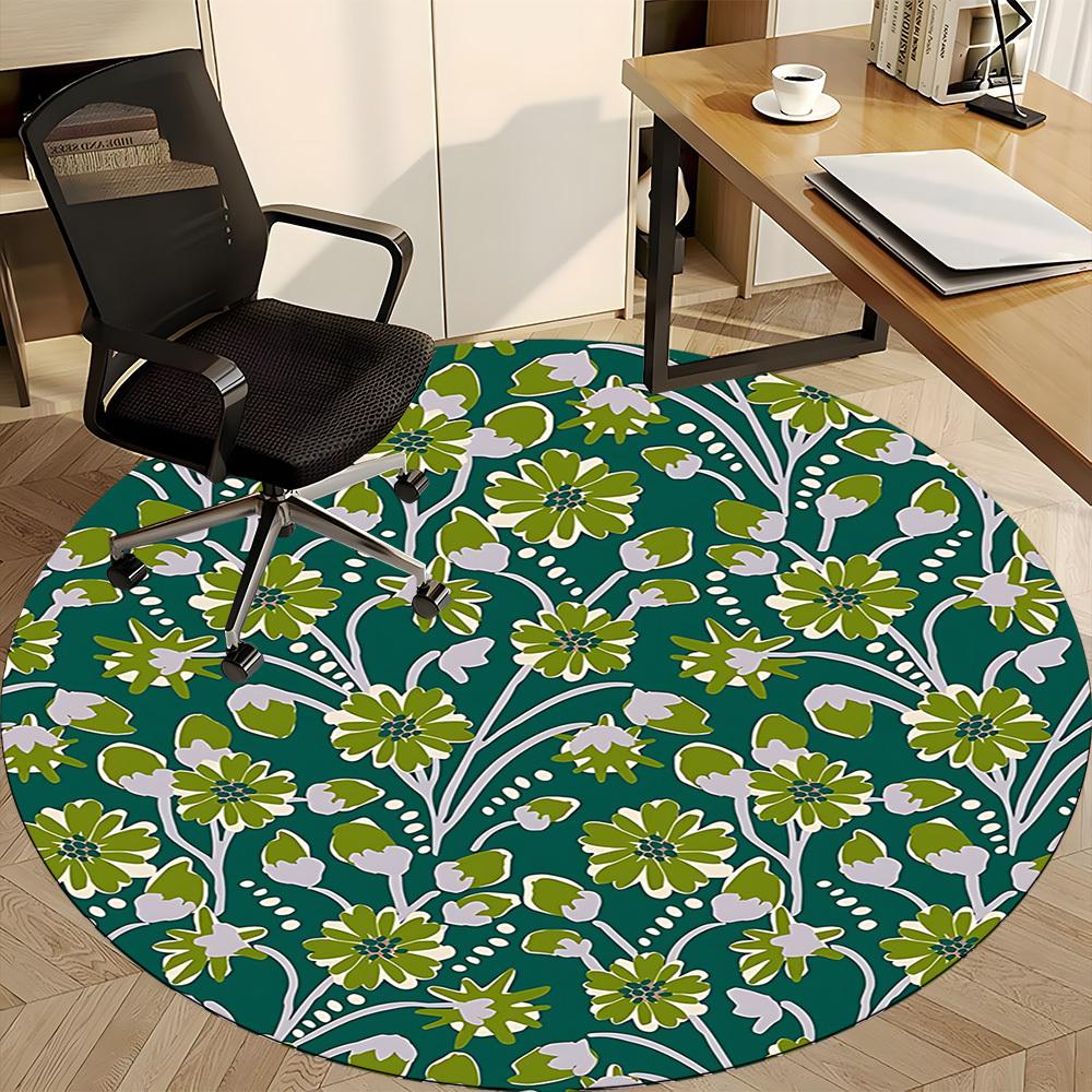 1pc Floral Pattern Office Round Area Rug, Under Office Chairs Bedroom Living Room Home Decor, Room Deco