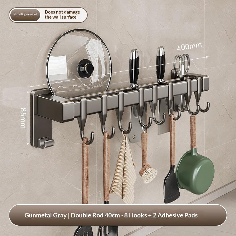 Multi-functional Wall-mounted Knife Holder with No-drill Kitchen Hooks for Easy Hanging and Organization