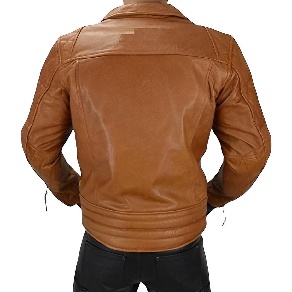 NOORA Men's Tan Brown Leather Jacket With Zipper & Pockets | Men's Motorcycle Jacket | Classical Western Jacket