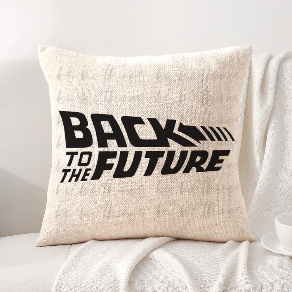 B-Back To The Future Cushion Cover Summer Coolness Linen Fabric Double-Sided Printing Pillow Case Sofa Home Decor Gift
