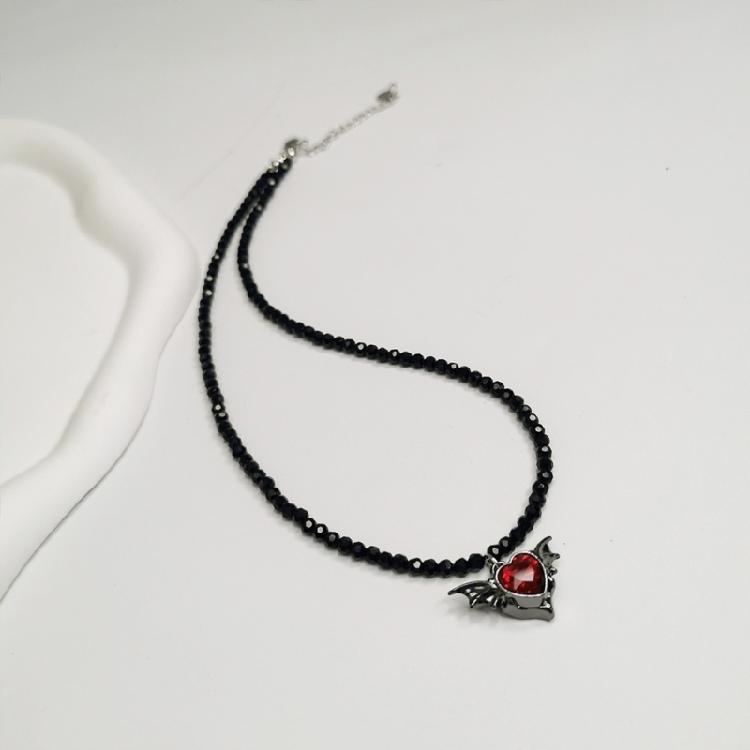 Fashionable Necklace Adornment With Black Crystal Beads Highlighting Heart And Butterfly Symbols For Modern Women