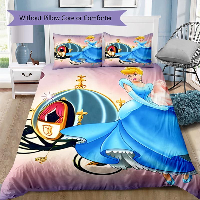 3pc Cinderella and Snow White Cartoon Children's Duvet Cover Set - Super soft (1*Duvet Cover + 2*Pillowcase, Without Core)