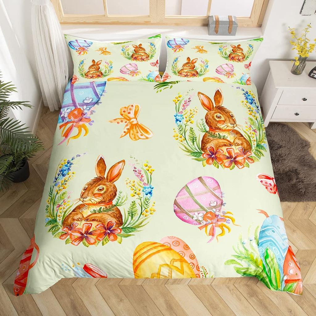 Easter Rabbit Duvet Cover Collection Golden Elk Horn Stars Quilt Cover Cartoon Pet Animal Bedding Collection For Girls Boys Kawaii Room Decor