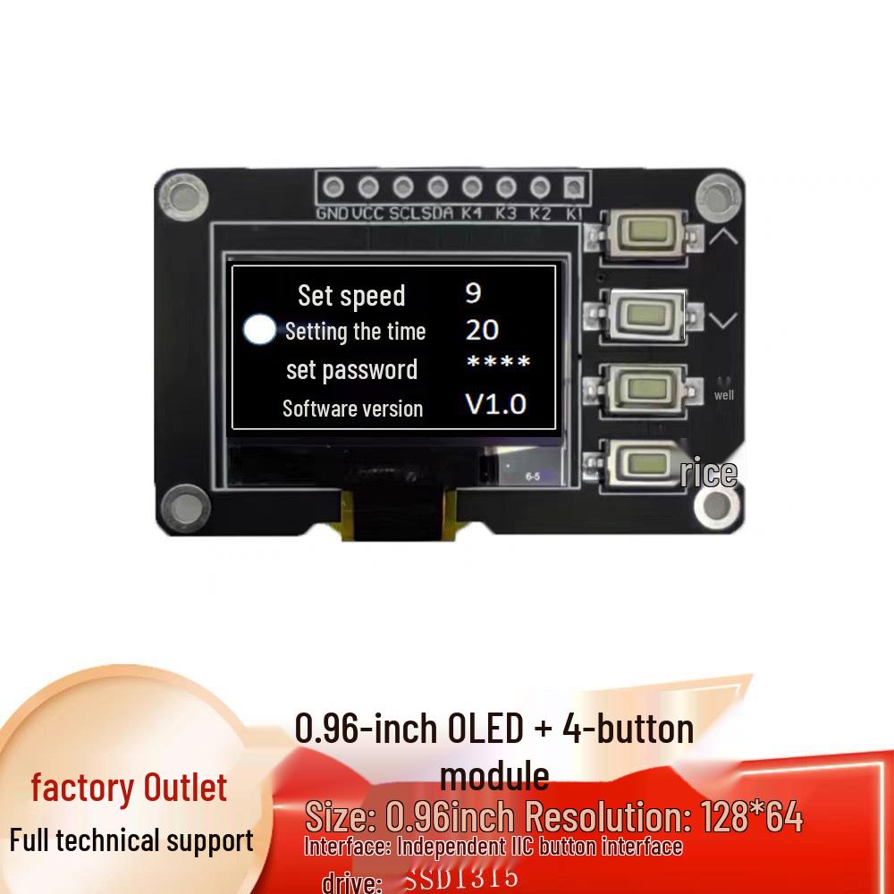 0.96" OLED Display Module 128x64 with 4-Button Matrix Keyboard, IIC SSD1306-Compatible
