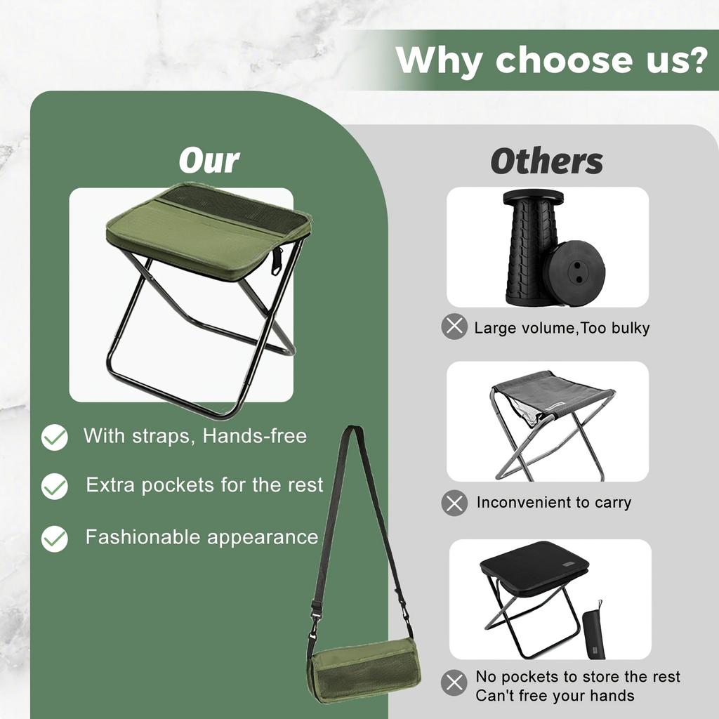 2-in-1 Portable Folding Outdoor Chair with Shoulder Strap, Lightweight Durable Chair for Camping, Hiking, Fishing and Travel