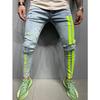 Jeans Menn Skinny Stripete Glidelås Denim Hull Vask Vintage Hip Hop Arbeidsbukser Slim Trykte jeans Europeisk Stor Størrelse