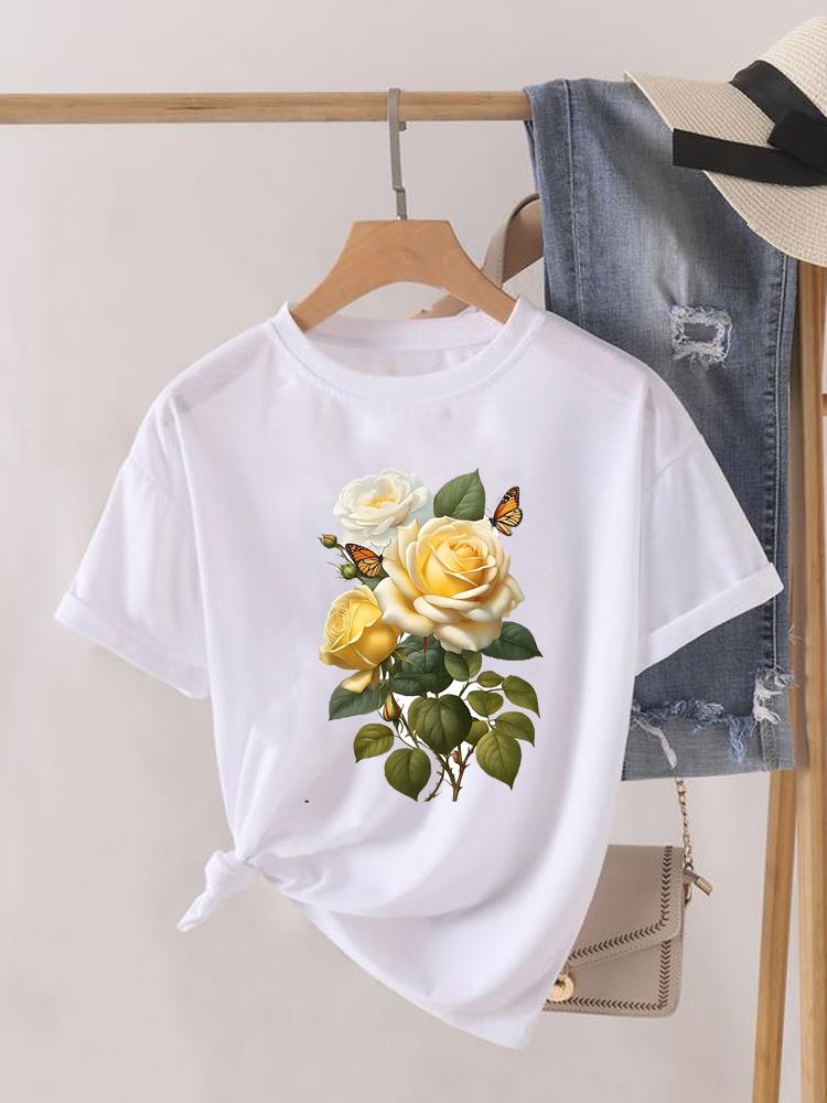 Aquarell Schmetterling Niedlich 90er Kleidung Damen Kurzarm T-Shirt Frauen Print Weiblich Grafik T-Shirts Mode Kleidung Lässiges T-Shirt