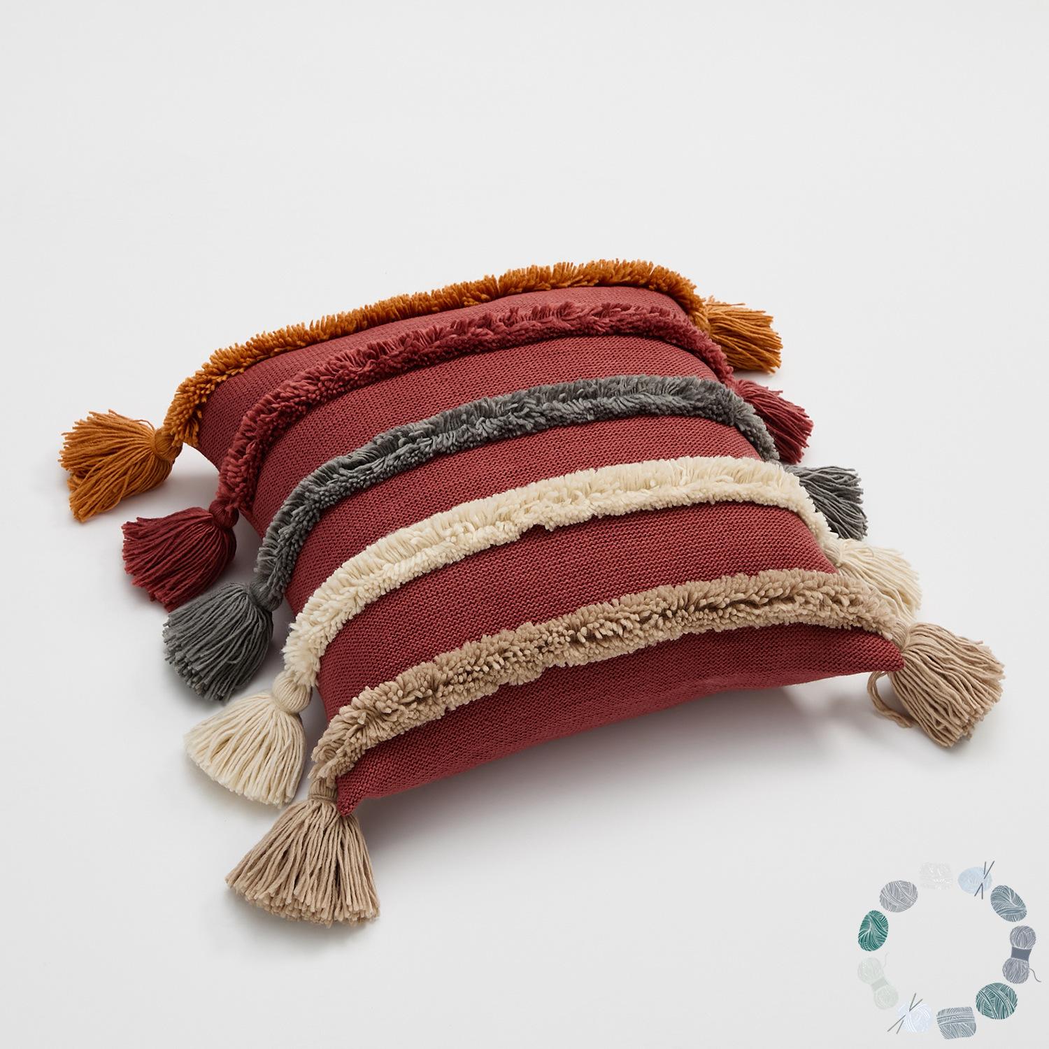 

1 шт. Винтажная полосатая наволочка с кисточками Гипоаллергенная Машинная стирка Декоративная наволочка ,Диван Разные варианты цвета, Без наполнителя 45*45cm бордовый