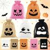5Pcs Reusable Halloween Candy Bags Linen Halloween Gift Bags Spooky Face Pouches  Trick or Treat