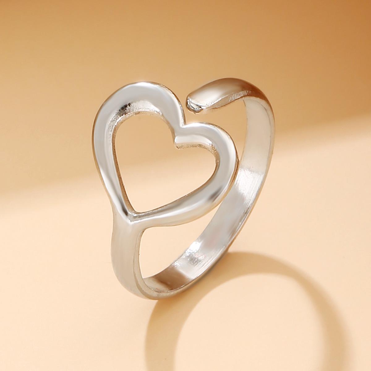 Non-Fading Princess Hollow Heart Stainless Steel Open Ring for Women