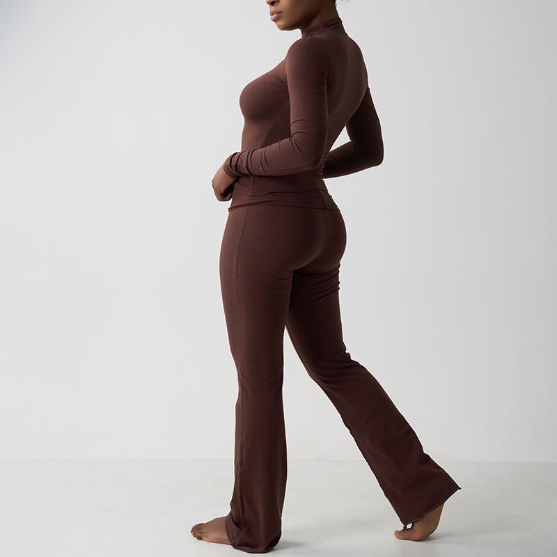 Cross-border Cotton-Modal Nude Yoga Suit: High-Waist Long Sleeve Fitness & Casual Sportswear Set