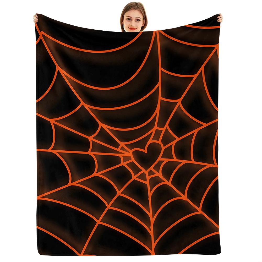 Orange Halloween Spider Soft Flannel Blanket Breathable Warm Throw for Office Car Sofa Kids Room Birthday Xmas Gift