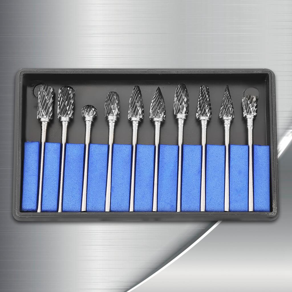 Double Edged   Cutter, 10pcs Tungsten Carbide Steel Burrs, 3*6mm High Hardness Carving Tool Set for Cast Iron, Metal Carving, Shaping with