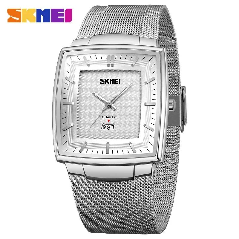 SKMEI 9311 Luxury Square Quartz Watch Men Business Waterproof Stainless Steel Date Calendar Wristwatches Mens Clock Reloj Hombre
